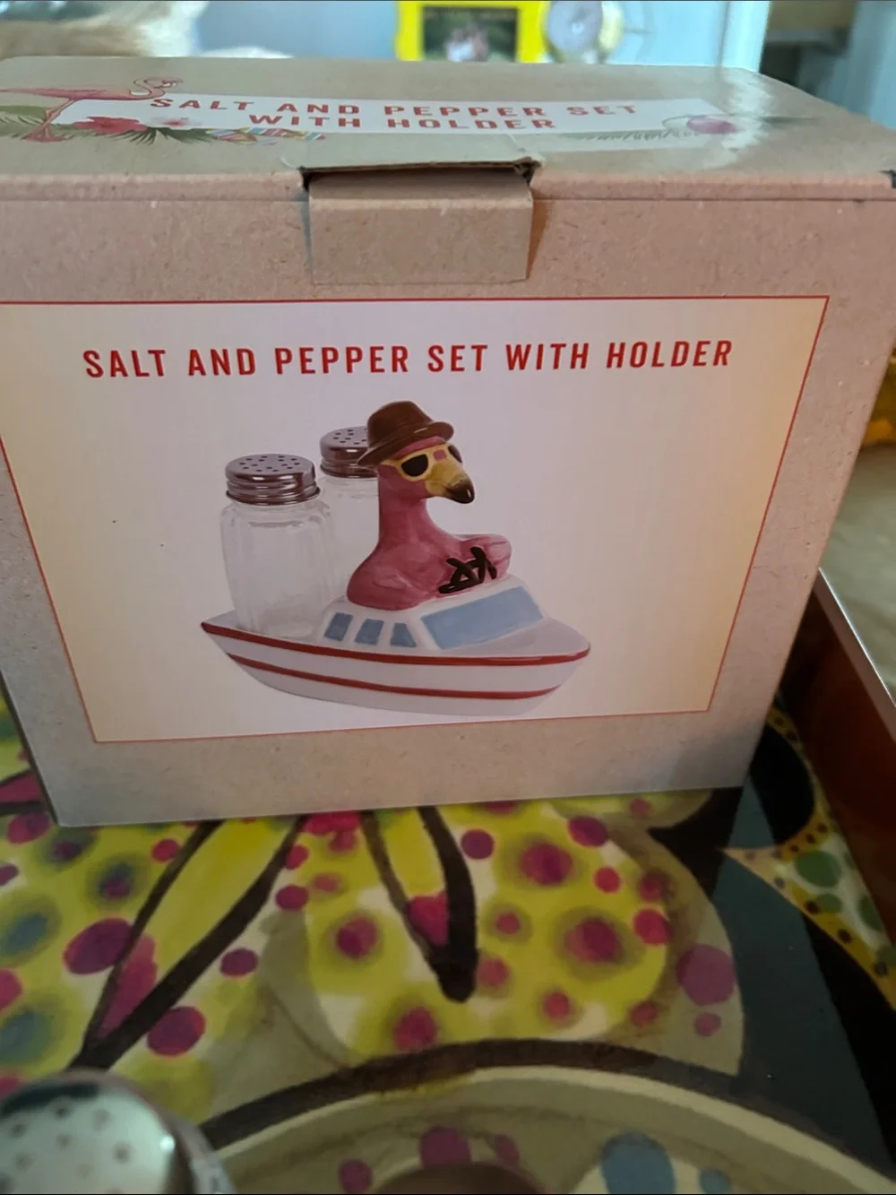 Pink Flamingo Salt & Pepper Set with Boat Holder